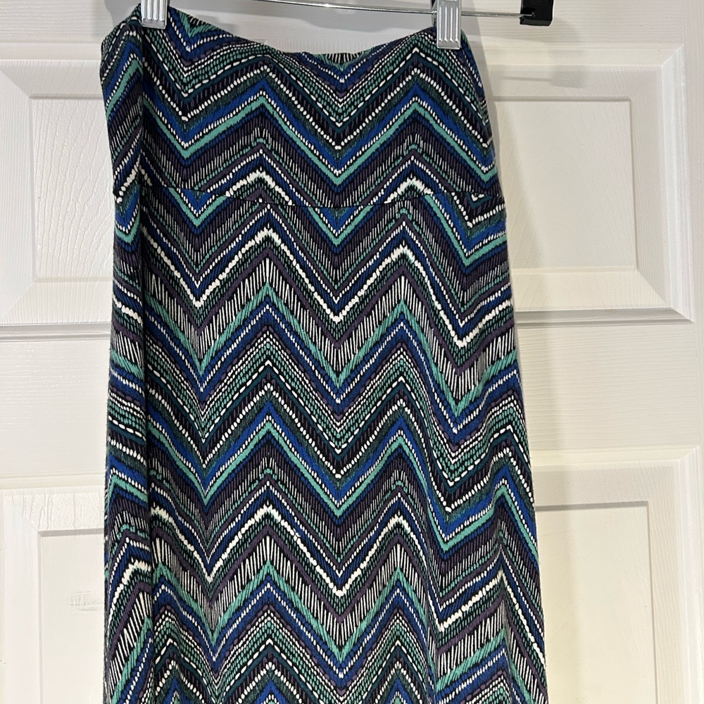 Living Doll Like New Asymmetrical Chevron Skirt in Blue and Green-Size Small